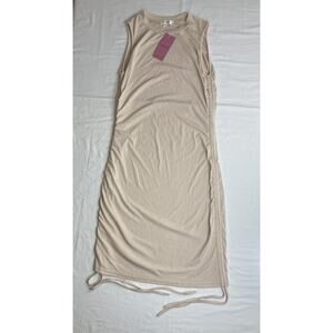 Luckymore Dress Women's Large Ivory Sleeveless Knee Length Side Drawstring